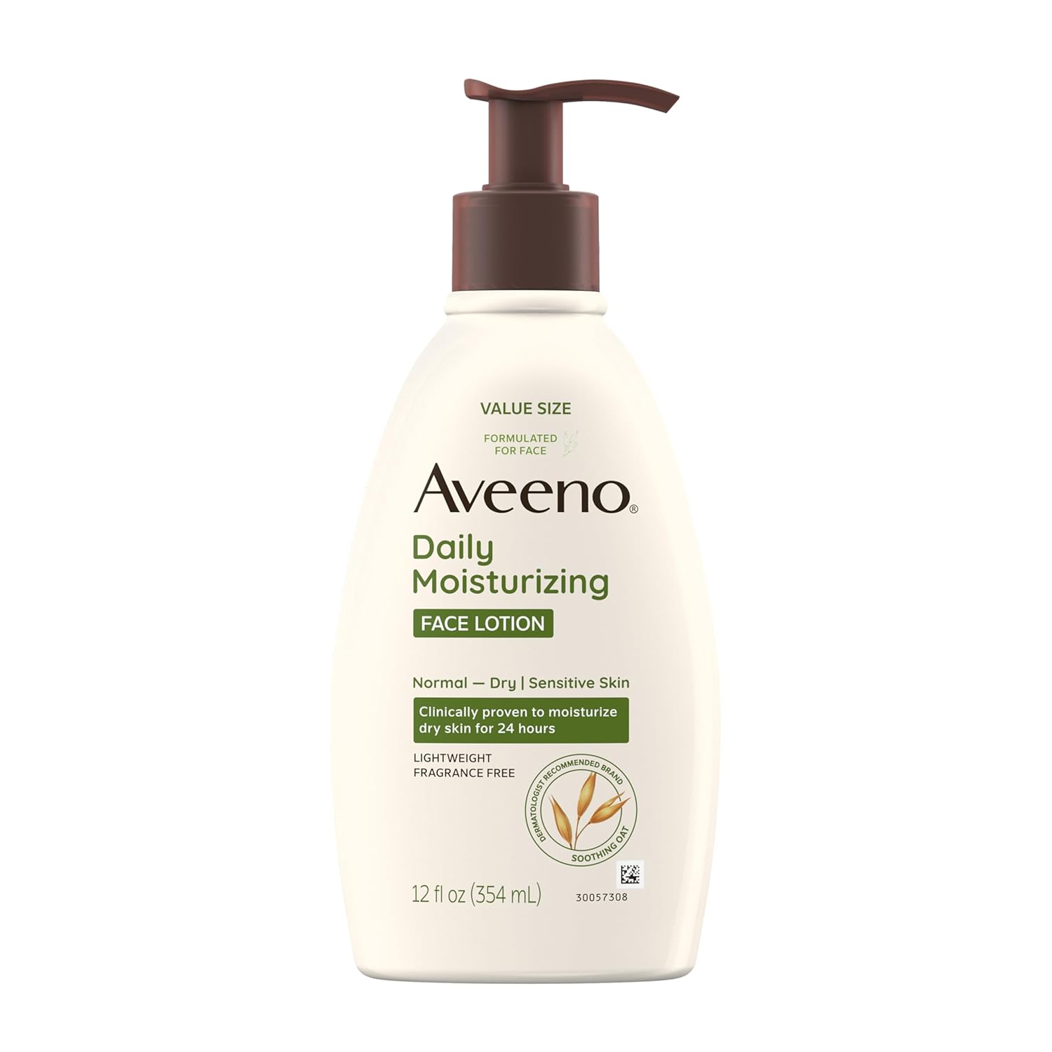Aveeno Daily Moisturizing Face Lotion with Soothing Prebiotic Oat, Gentle Lotion Nourishes Normal to Dry Skin With Moisture, Sensitive Skin, Fragrance-Free, 12 fl. oz