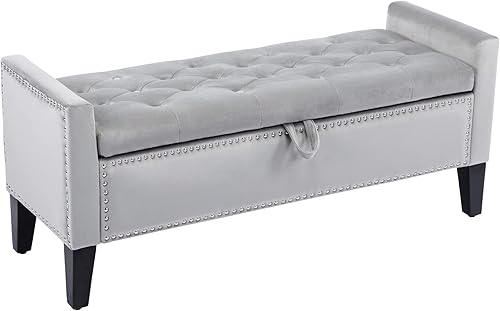 LOULENS Banco otomano de almacenamiento de terciopelo de 45 pulgadas, banco tapizado en el extremo de la cama, banco de almacenamiento moderno