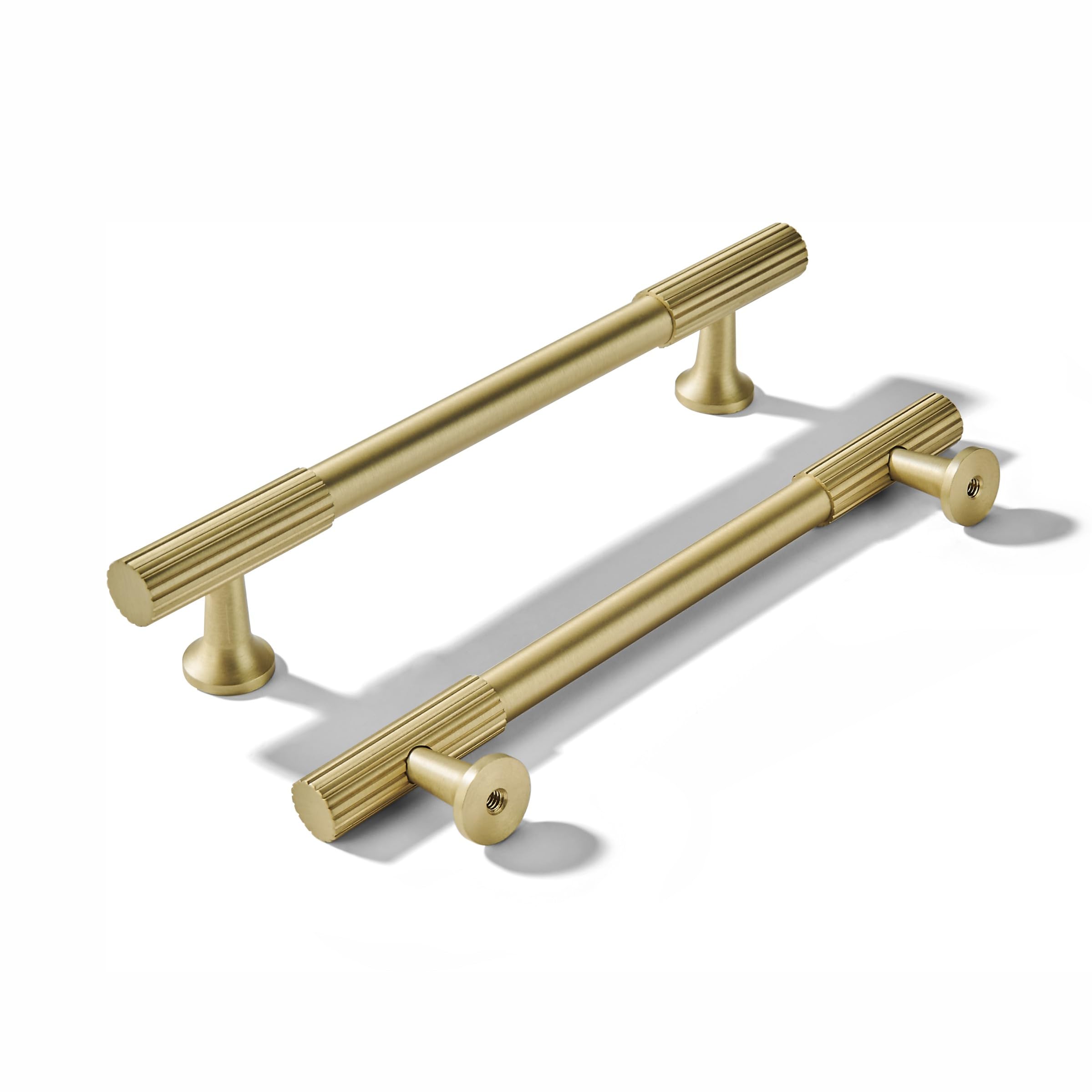 Khtumeware 5 Pack 3-1/2 Inch Brushed Gold Cabinet Handles Embossed Vertical Grip Cabinet Pulls for Kitchen Drawer Pulls Bathroom Cupboard image