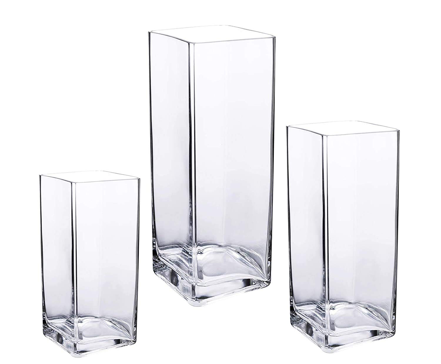 Rishabh Home Decoration Glass Tall Square Glass Clear Vase (4 X 6, 4 X 8, 4 X 10 Inches, Clear) (Set)
