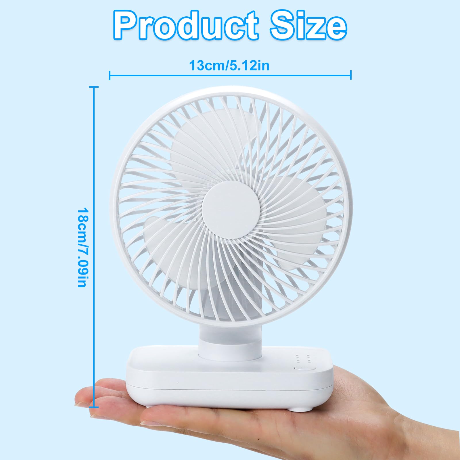 Qingning Cichy wentylator biurkowy USB, przenośny mini wentylator stołowy z 4 prędkościami, mały wentylator o mocy 5 cali, 4000 mAh, do domu, sypialni, biura, na zewnątrz (biały)