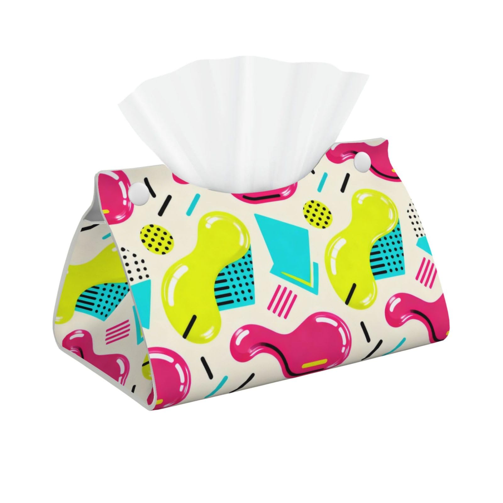 Seamless Memphis Long Leather Tissue Box Cover-Waterproof PU Leather Tissue Holder for Bathroom, Decorative Rectangular Tissue Case