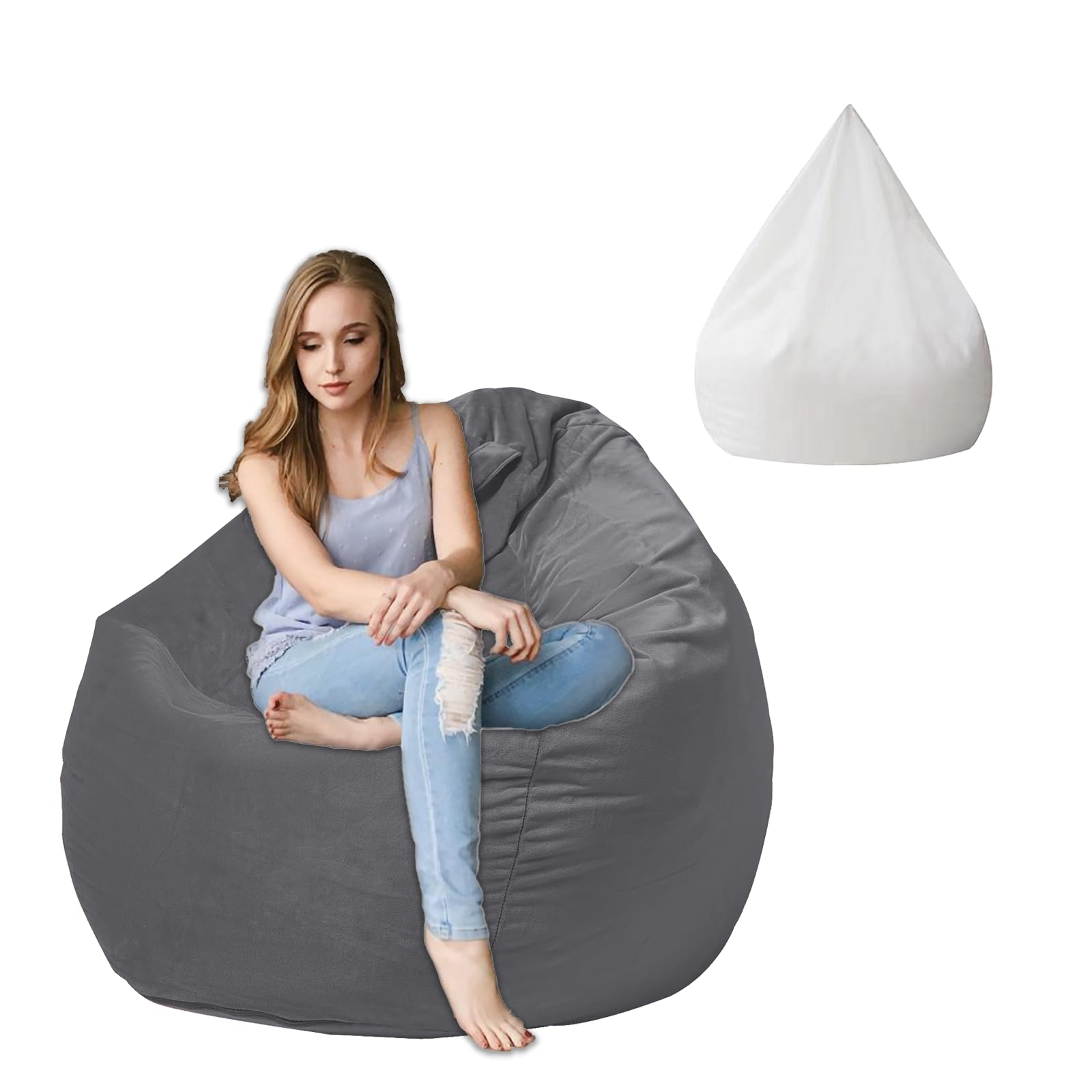 Stuffed Animal Storage Bean Bag Chair Cover (No Filler)-Washable Deluxe Velvet Super Soft Fur Bean Bag Chair Cover for Organizing Plush Toys or Textiles, Sack Bean Bag for Adults, Teens