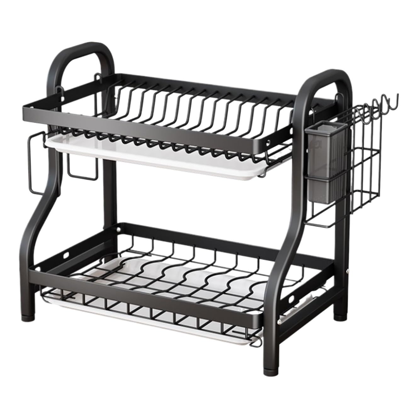 Geschirrtrockner Organizer mit abnehmbarem Abflussbrett, Utensilienhalter für Küchentheke, Eisenkonstruktion, platzsparendes Design