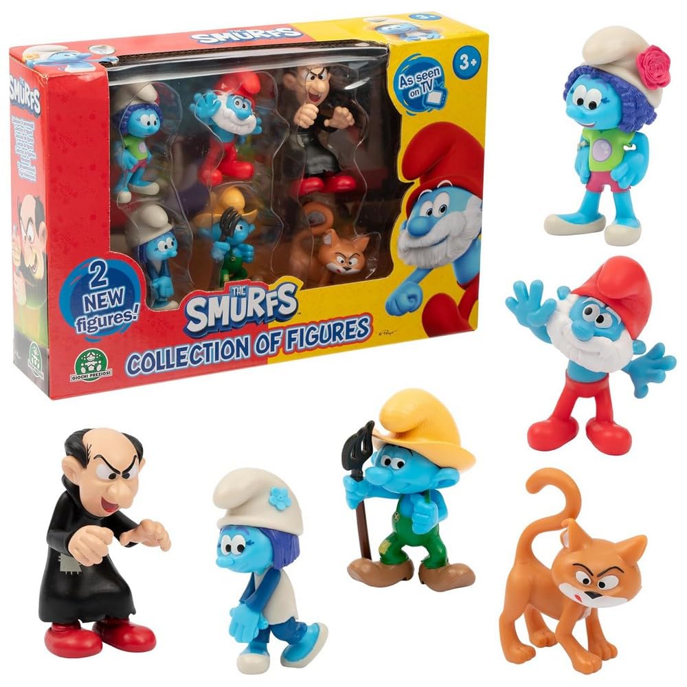 THE SMURFS I PUFFI - Set of 6 Smurfs Characters with Bubble, Firefly, Great Smurf, Farmer, Gargamel and Birba 5.5 cm, for Children from 3 Years