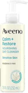Aveeno Calm + Restore Nourishing Oat Cleanser for Sensitive Skin - Gentle Hydrating Face Wash, Non-Foaming, Fragrance-Free, 7.8 fl oz