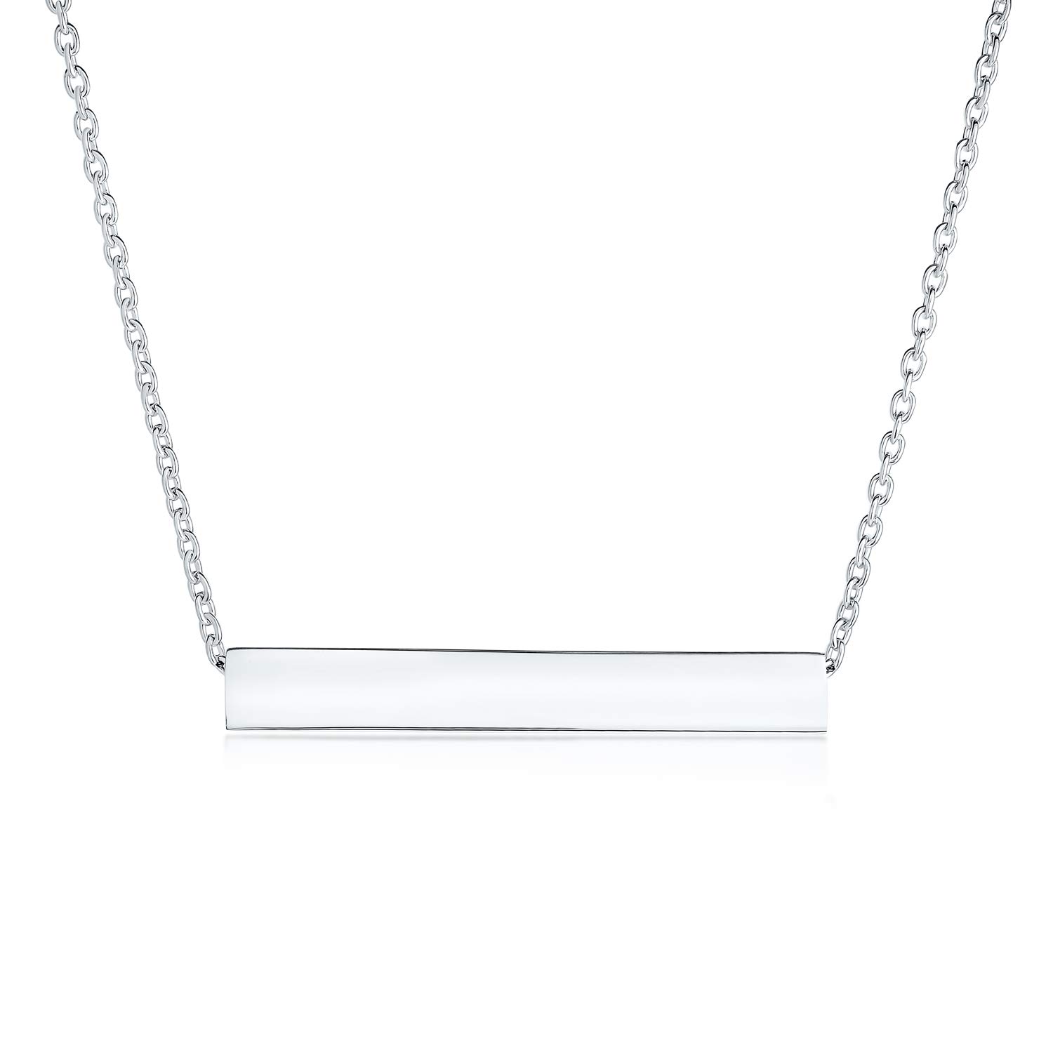 Bling Jewelry Mensaje Personalizado Initials Simple Geométrico Minimalista Engravable 3 Sided Tubo Horizontal Bar Nombre Chapado Collar Colgante Para Mujeres Adolescente .925 Sterling Silver
