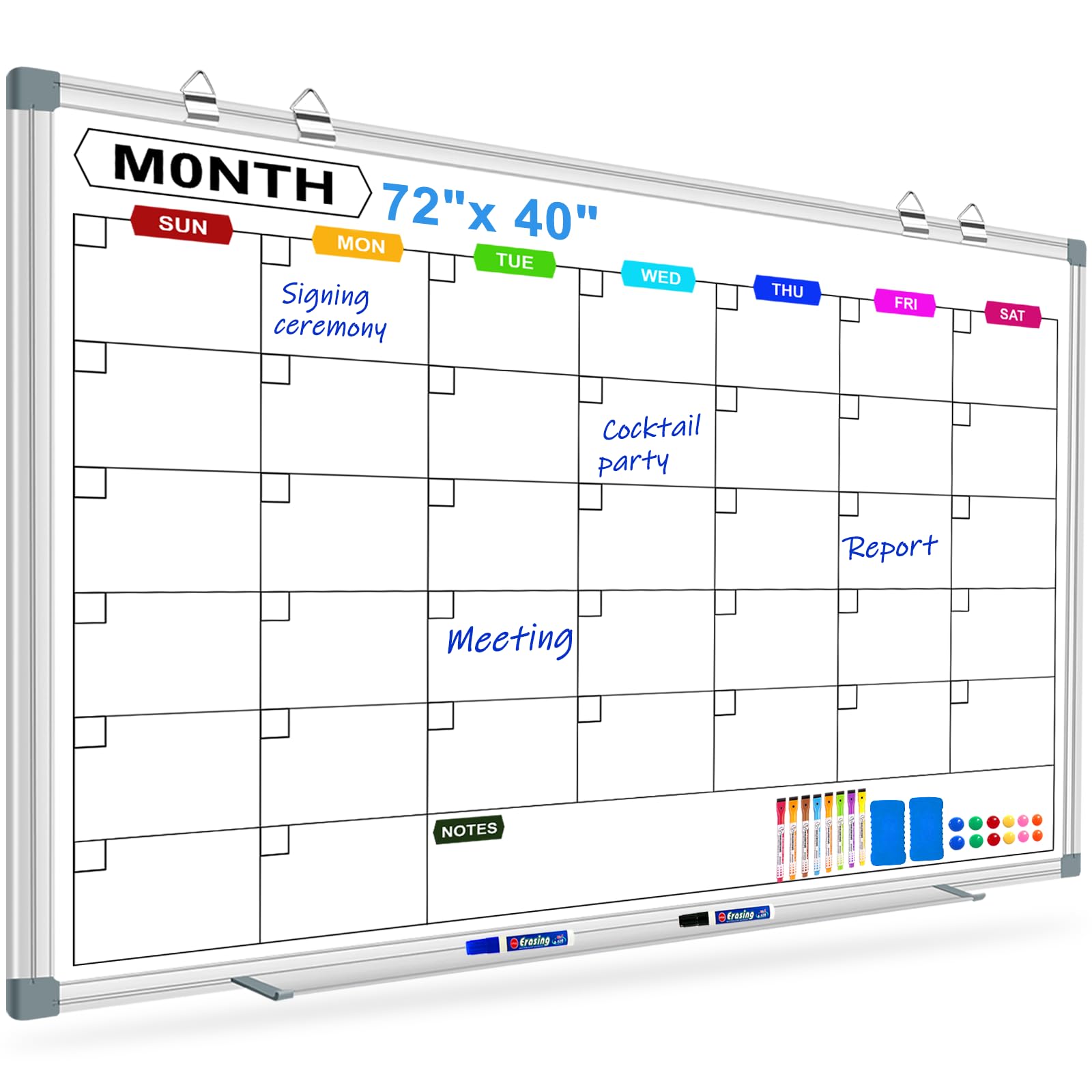 CALENBO Large Monthly Calendar Whiteboard for Wall 72" x 40", Dry Erase Board Calendar for Wall Mounted Board, Office White Board Monthly Planning