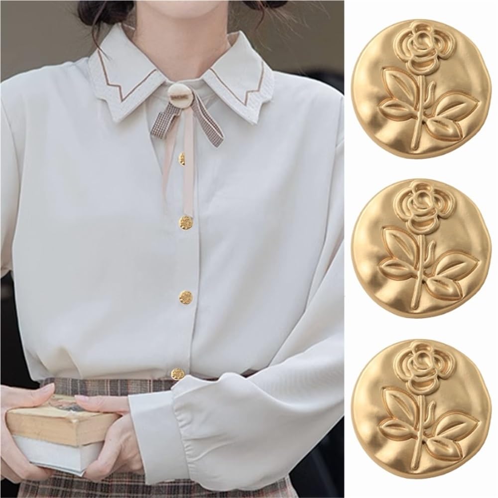 10 Pezzi Eleganti delicati Bottoni in Metallo con Motivo Rosa in Rilievo Camicia da Donna Maglione Abito Cardigan Bottoni Decorativi(18mm-10pcs)