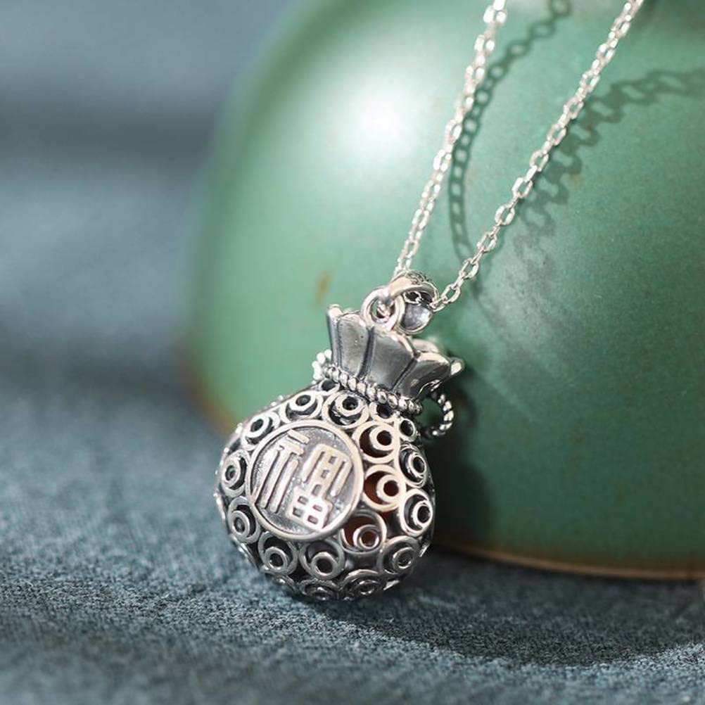 Collana con pendente a goccia d'acqua cava con borsa benedetta, femminile in argento 925, stile retrò, a goccia di olio, nefrite, giada bianca, agata rossa