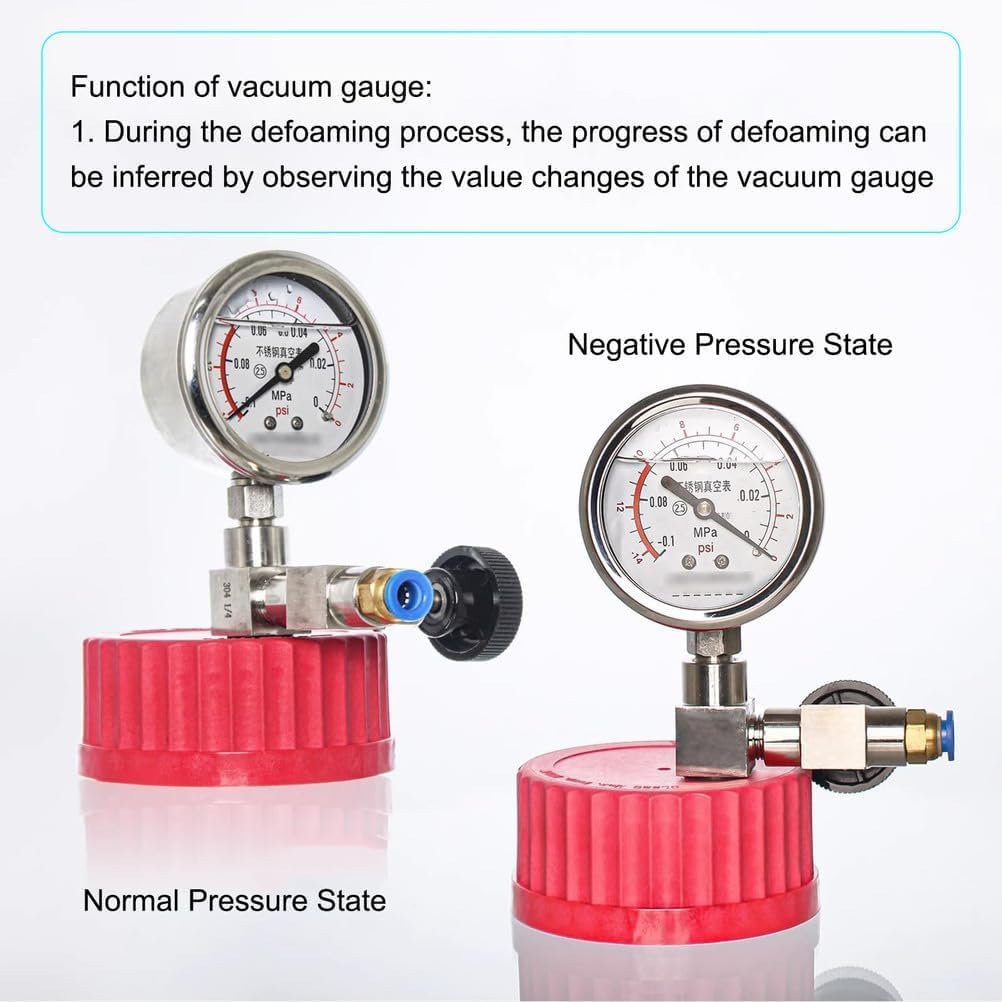 Vakuumkammer Aus Glas, Vakuumkammer-Set Mit Edelstahlmanometer Und Klarer Graduierung Für Harze, Silikone Und Epoxidharze 2000ml