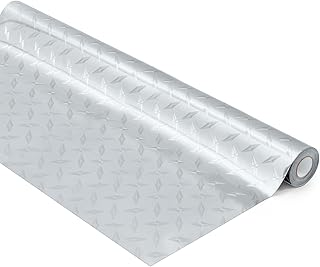 Faccito Diamond Plate Sign Vinyl Self Adhesive Silver Vinyl Roll for DIY Craft Furniture Renovation Wall Decoration(24 Inch X 20 ft)