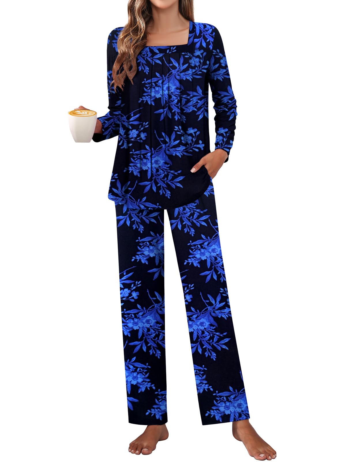 Tencede Women Pajama Set 2026 Lounge Sets Long Sleeve Sleepwear Soft 2 Piece Pjs S-2XL