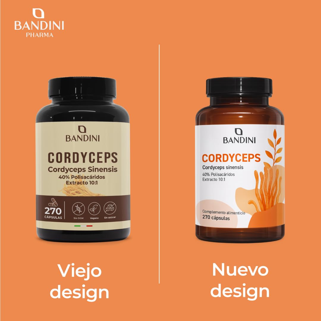 Bandini® Cordyceps Sinensis | Dosis Alta: 6.500 mg - 270 Cápsulas Veganas | Extracto Natural CS-4 10:1 con 40% Polisacáridos Bioactivos | Hongo oruga Energizante y Vigorizante | Sin Aditivos, Vegano