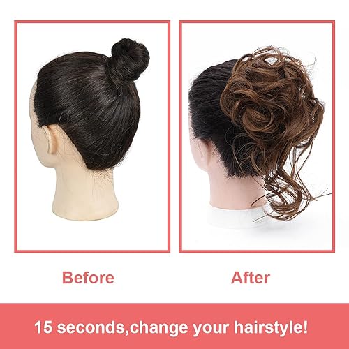 Miniatura 4 de KETHBE Moño desordenado, extensión de moño despeinado, extensión de moños, banda elástica para el cabello, moño rizado para mujeres (marrón castaño)