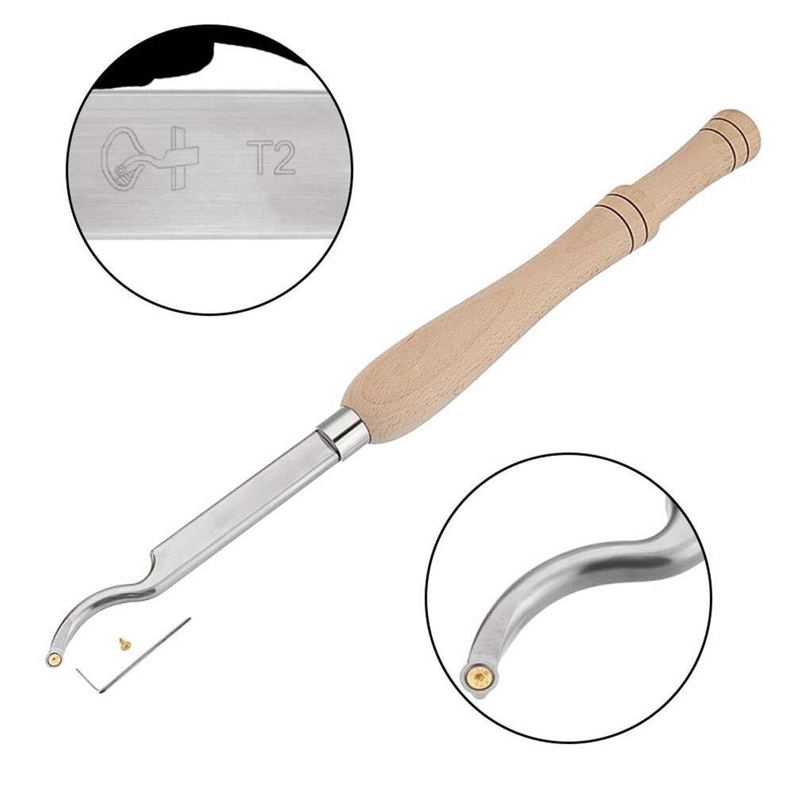 Utensili per tornitura del Legno con Punta in Metallo Duro, scalpello per tornio con Inserto in Metallo Duro Rotondo, Raschietto per sgorbia per hobbisti del Legno,，T2