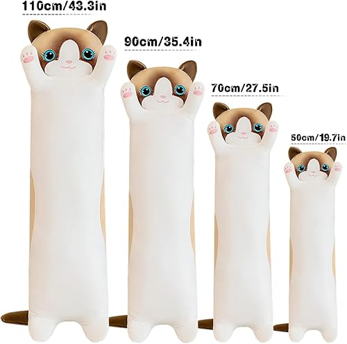 Miniatura 2 de Almohada larga de felpa con gatos, almohada suave de peluche larga para niños y adultos, para cumpleaños, Navidad, día de San Valentín (blanco, 43.3