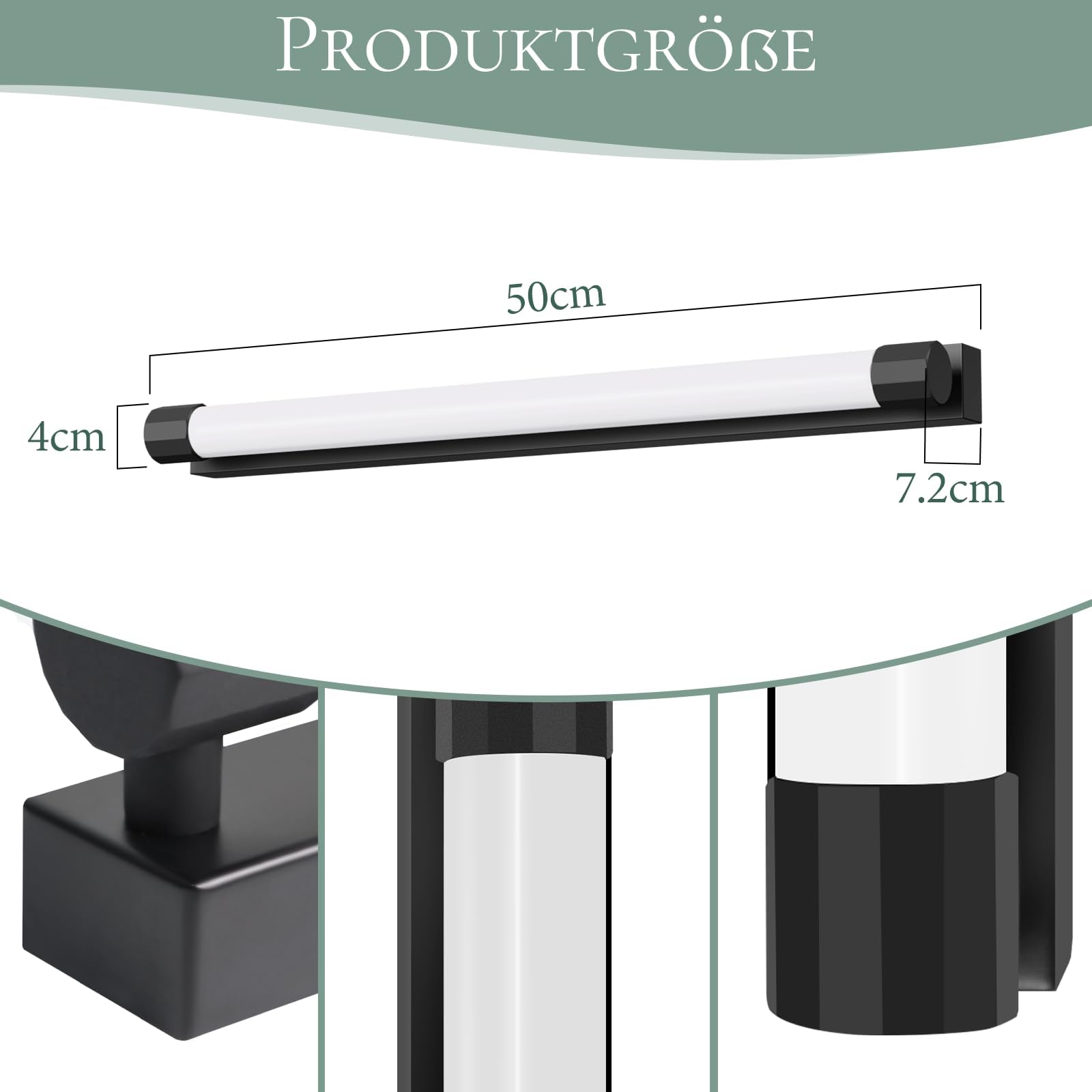 Lampada da specchio per bagno a LED - Nero Lampada da parete per | bagno da 50 cm, IP44, illuminazione per armadietto a specchio da 10W 4000K