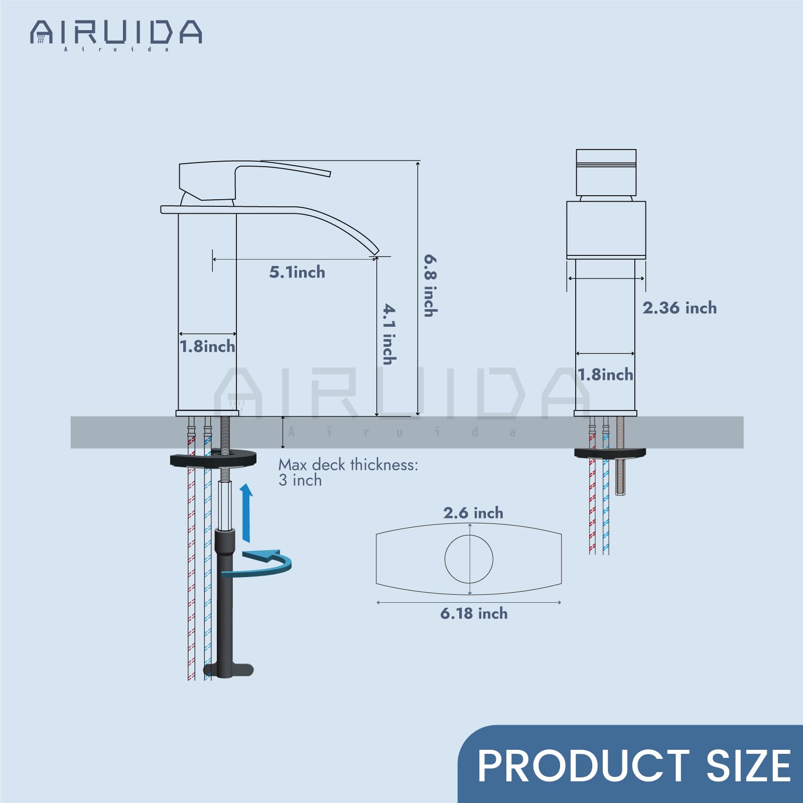 Airuida Brushed Nickel Waterfall Spout Bathroom Sink Faucet Single Handle Bathroom Faucet, One Hole Vanity Sink Faucet, Rv Lavatory Basin Mixer Tap, 1 or 3 Hole with Deck Plate Pop-up Drain