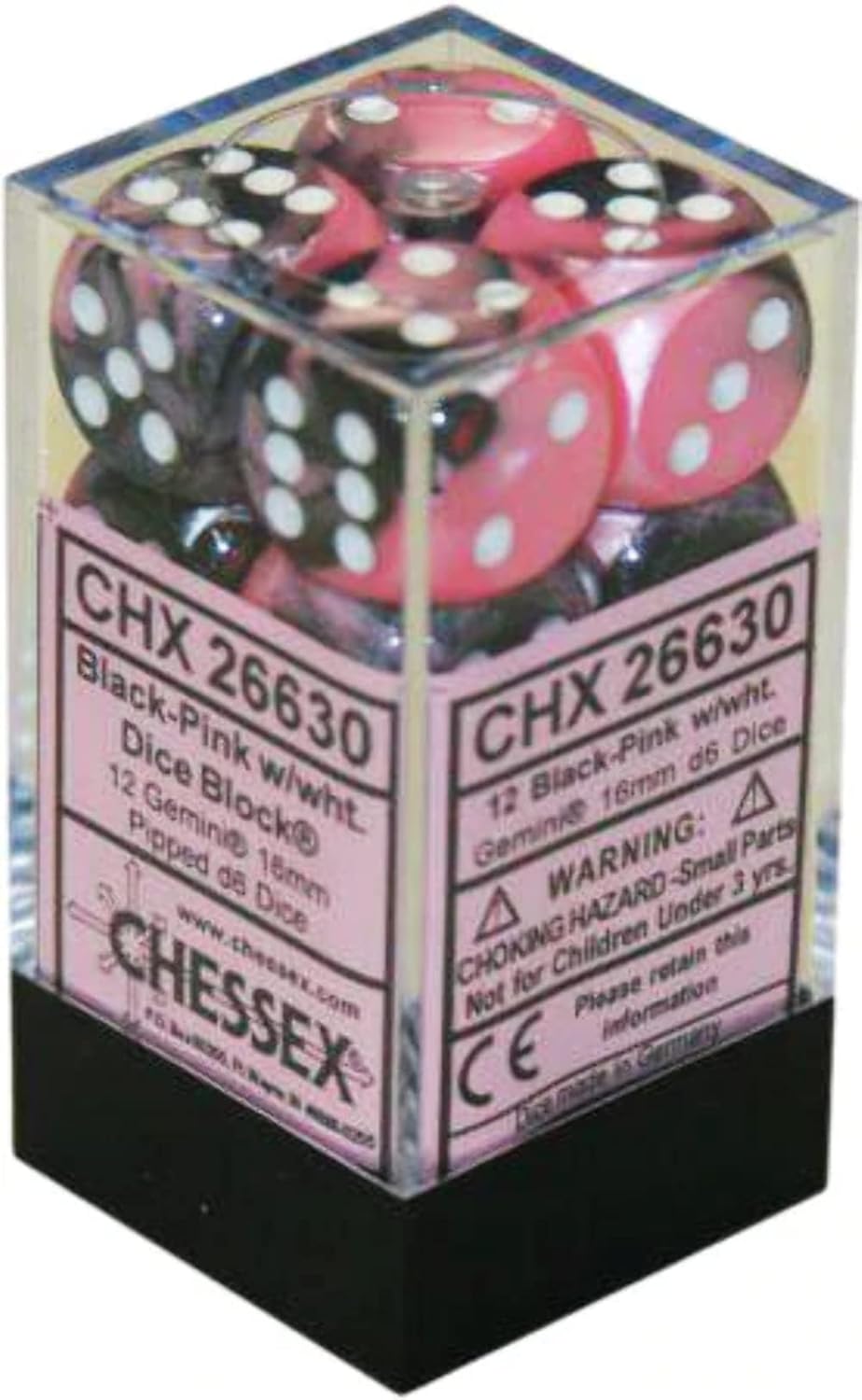 DND Dice Set-Chessex D&D Dice-16mm Gemini Black, Pink, and White Plastic Polyhedral Dice Set-Dungeons and Dragons Dice Includes 12 Dice – D6 (CHX26630)