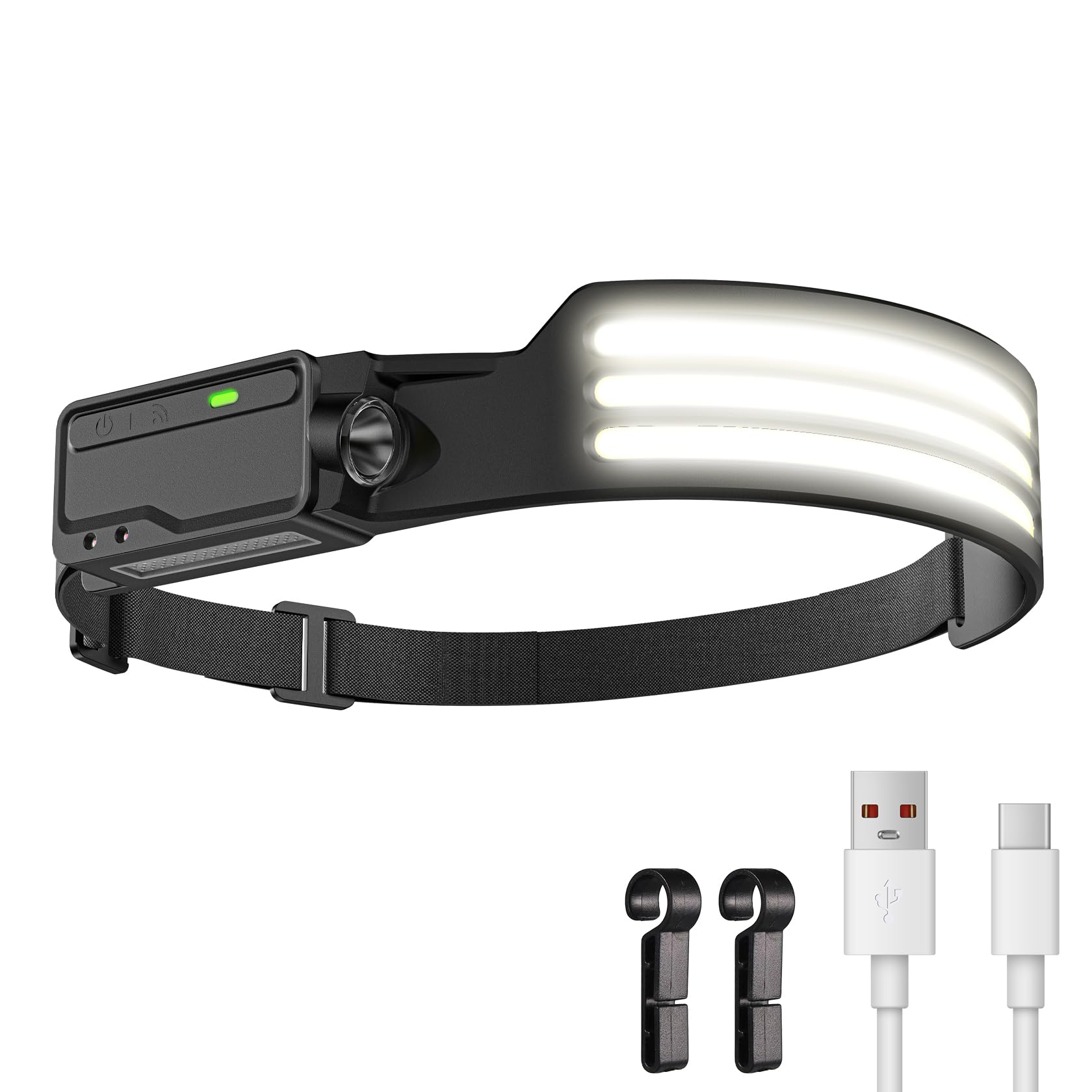 LUTW LED Sensor Control Head Torch, Rechargeable Headlamp Battery Powered 1200mAh, IPX4 Waterproof Motion Headlight for Running Hiking Camping 1P