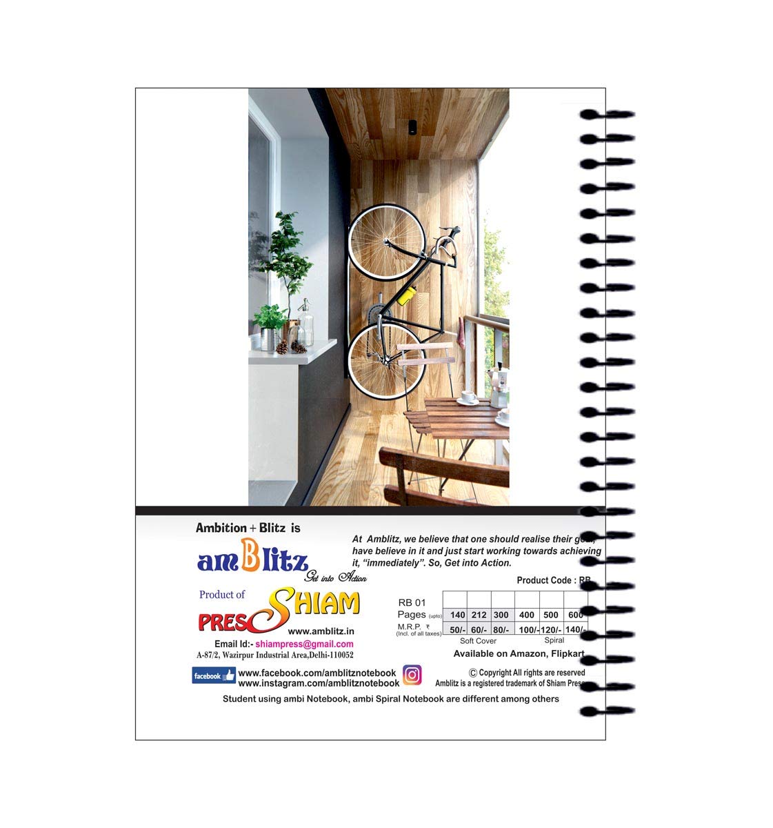 amblitz Cuaderno de espiral rugosa | 1000 páginas | una sola línea | Tamaño A4 | Paquete de 2 cuadernos | Papel marrón 100% reciclado |