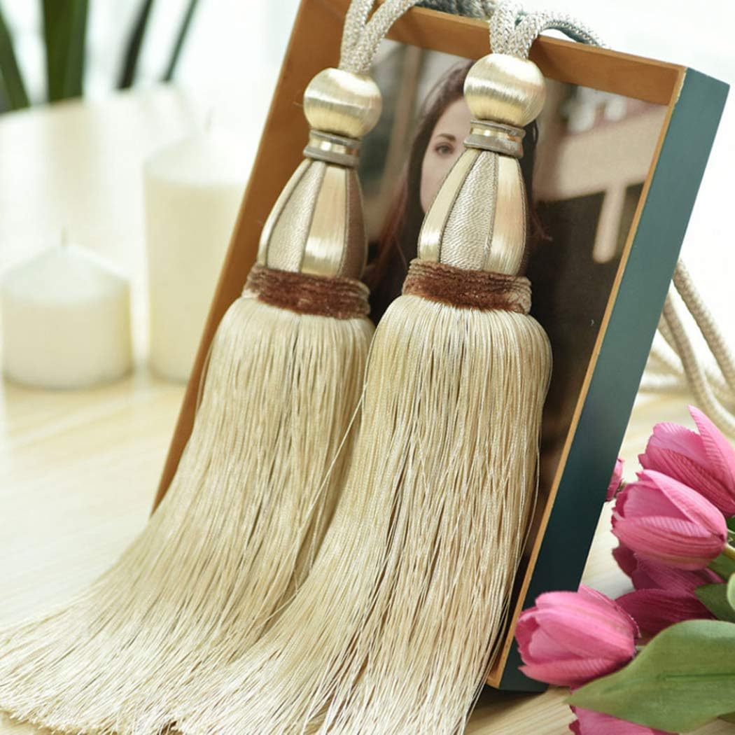 Curtain Tassel Tiebacks, 1Pair Curtain Tieback Tassel Hanging Balls Vintage Window Drapery Holdback Rope Bedroom Living Room Treatment Accessory(Beige)