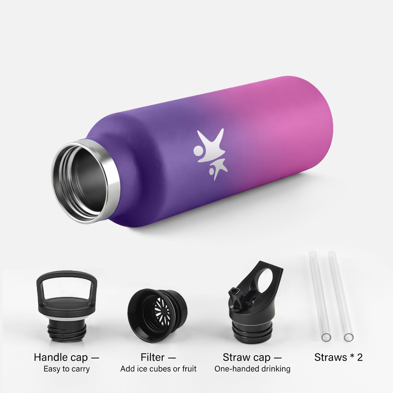 Borraccia 750 ml, Borracce Termica, Borraccia Termica Acciaio Inox, Bottiglia Acqua con Cannuccia, senza BPA, a Prova di Perdite, per Bevande Gassate, Fitness, Campeggio