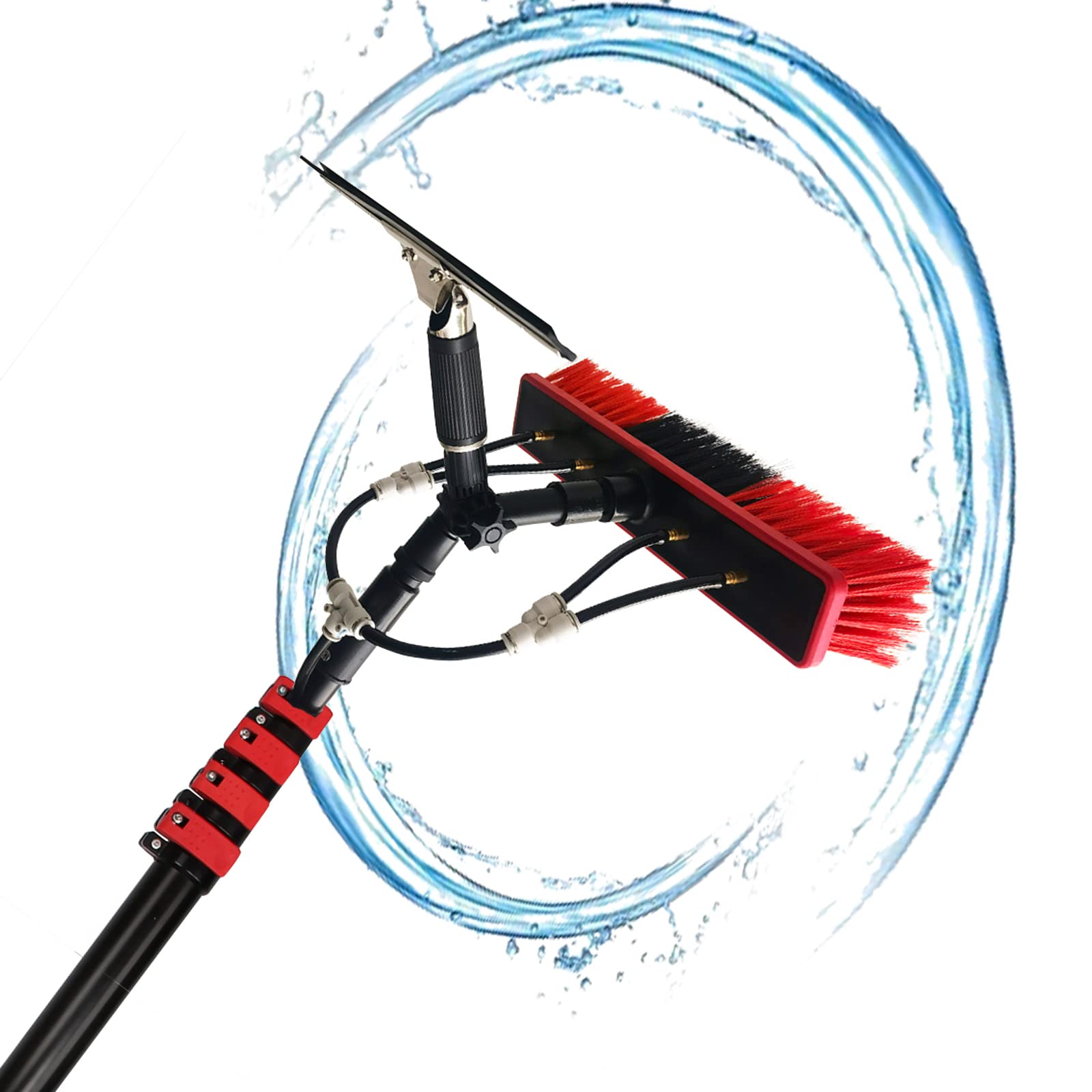 WXPGFEQ Solar Panel Cleaning Brush with Extension Pole, Window Cleaning Pole Water Hose Fed Pole Window Cleaning Brush Equipment-18Ft/30Ft