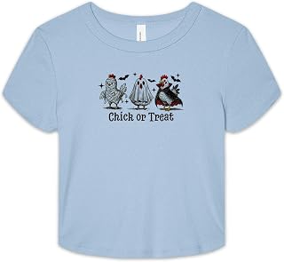 Chick Or Treat Women's Short Sleeve Slim Fit Tee Crop Top Shirt