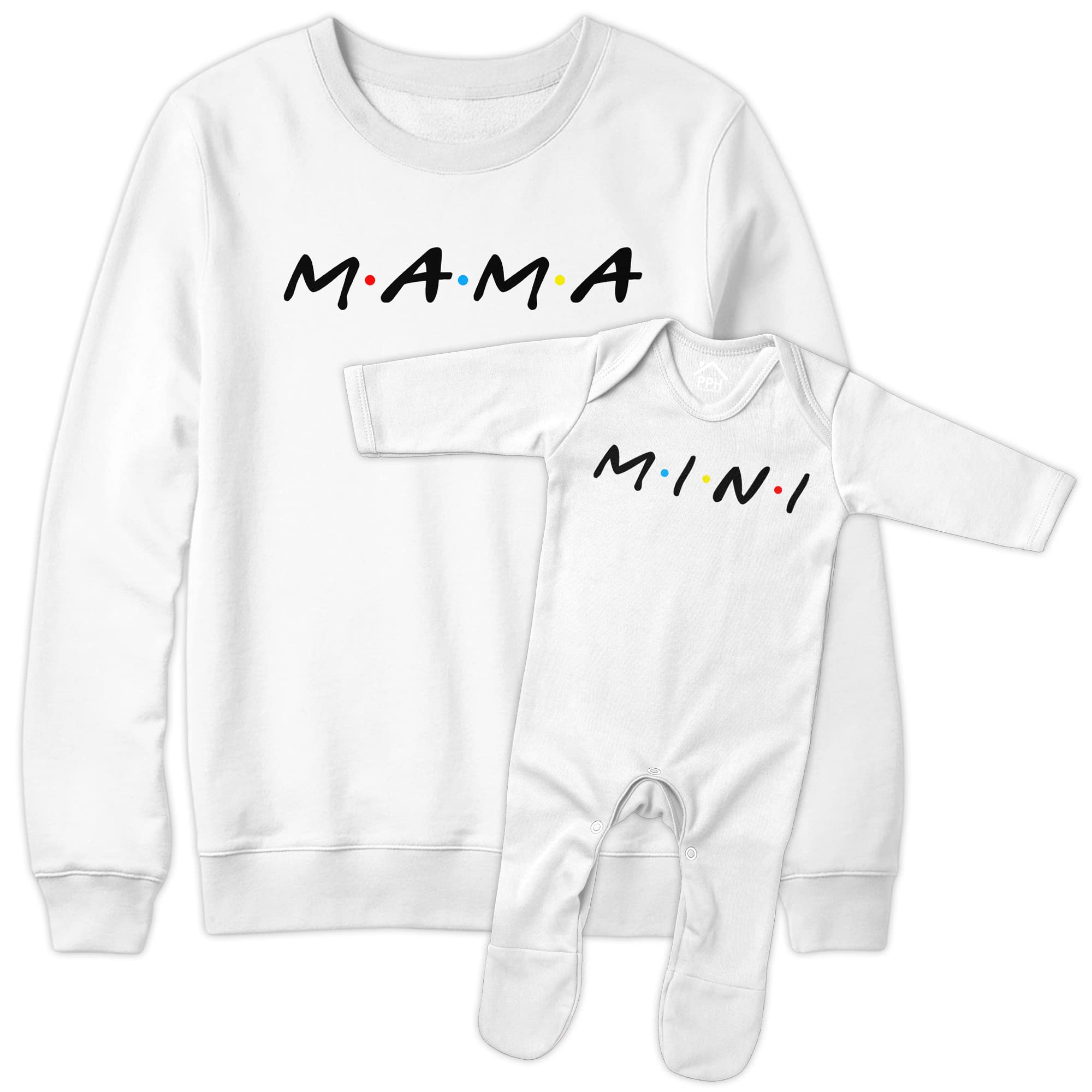 Purple Print HouseFunny Mama and Mini Matching Baby Romper & Sweatshirt Outfit Set, TV Show Comedy Gifts for Mummy Baby Boy or Girl on Mothers Day Jumper Birthday Present