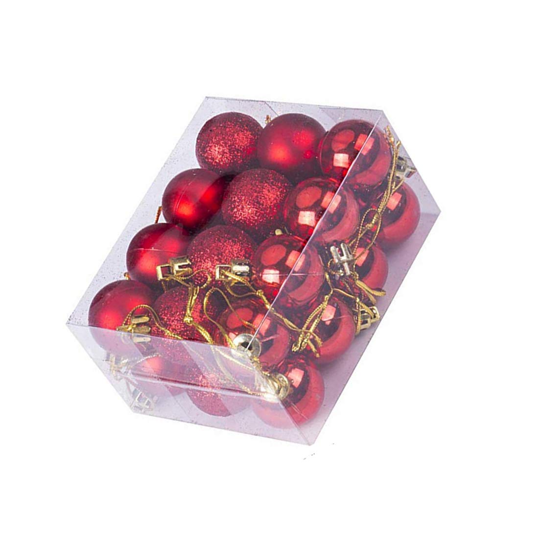 24 Pieces 1.18"/3cm Shatterproof Christmas Ball Ornaments Packed in Plastic Barrel Shatterproof Christmas Tree Balls Ornament use for Christmas Small Tree Ornaments Wedding Birthday Red