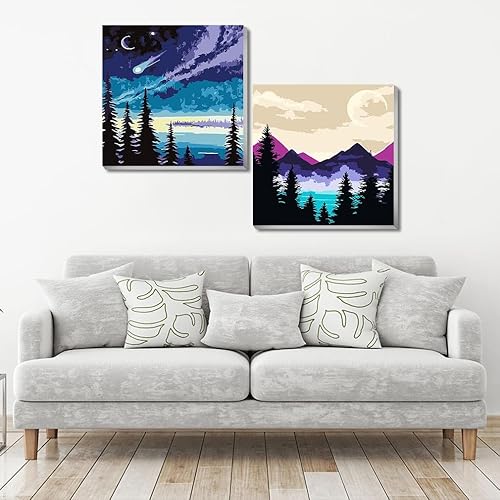 Miniatura 3 de TIDYTIDE Paquete de 2 pinturas por números para adultos, lienzo enmarcado, kits de pintura por números, pintura por números para adultos,