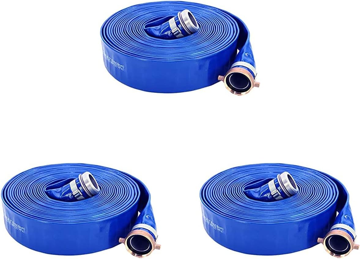 1147-2000-50 PVC Discharge Hose Assembly, Blue, 2" Male X Female NPSM, 65 psi Max Pressure, 50' Length, 2" ID (Three Pack)