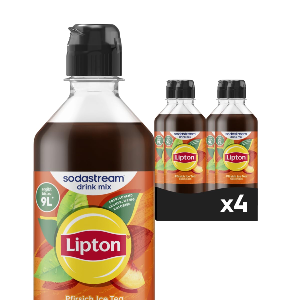 Sodastream drink mix Lipton Pfirsich Ice Tea – zuckerfreier Sirup für gesprudeltes & stilles Wasser, 4er Pack (4 x 440 ml), ergibt bis zu 9L Fertiggetränk