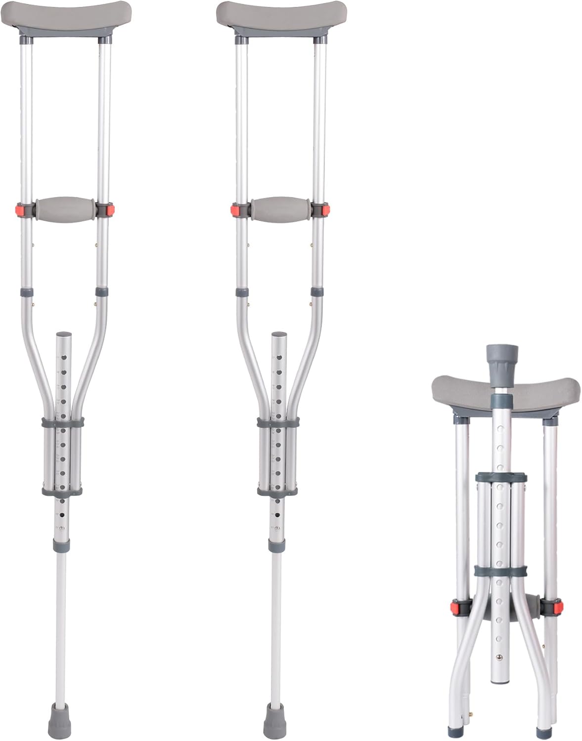 Folding Aluminum Under Arm Crutches, Pair of Lightweight Crutches for Adults and Teenager 4'7" to 6'7", Walking Aid for Reliable Balance with Underarm Pads, 300 lb. Weight Capacity