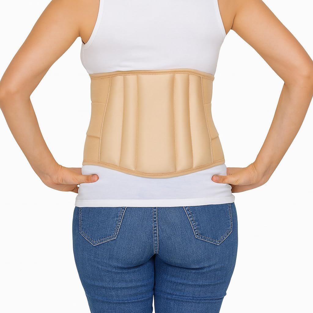 Lumbar Sacral Support Belt for Lower Back Pain Relief, Adjustable Compression Brace with Flexible Splints, Unisex Back Support for Muscle Strain, Slip Disc & Posture Correction (Beige, L)