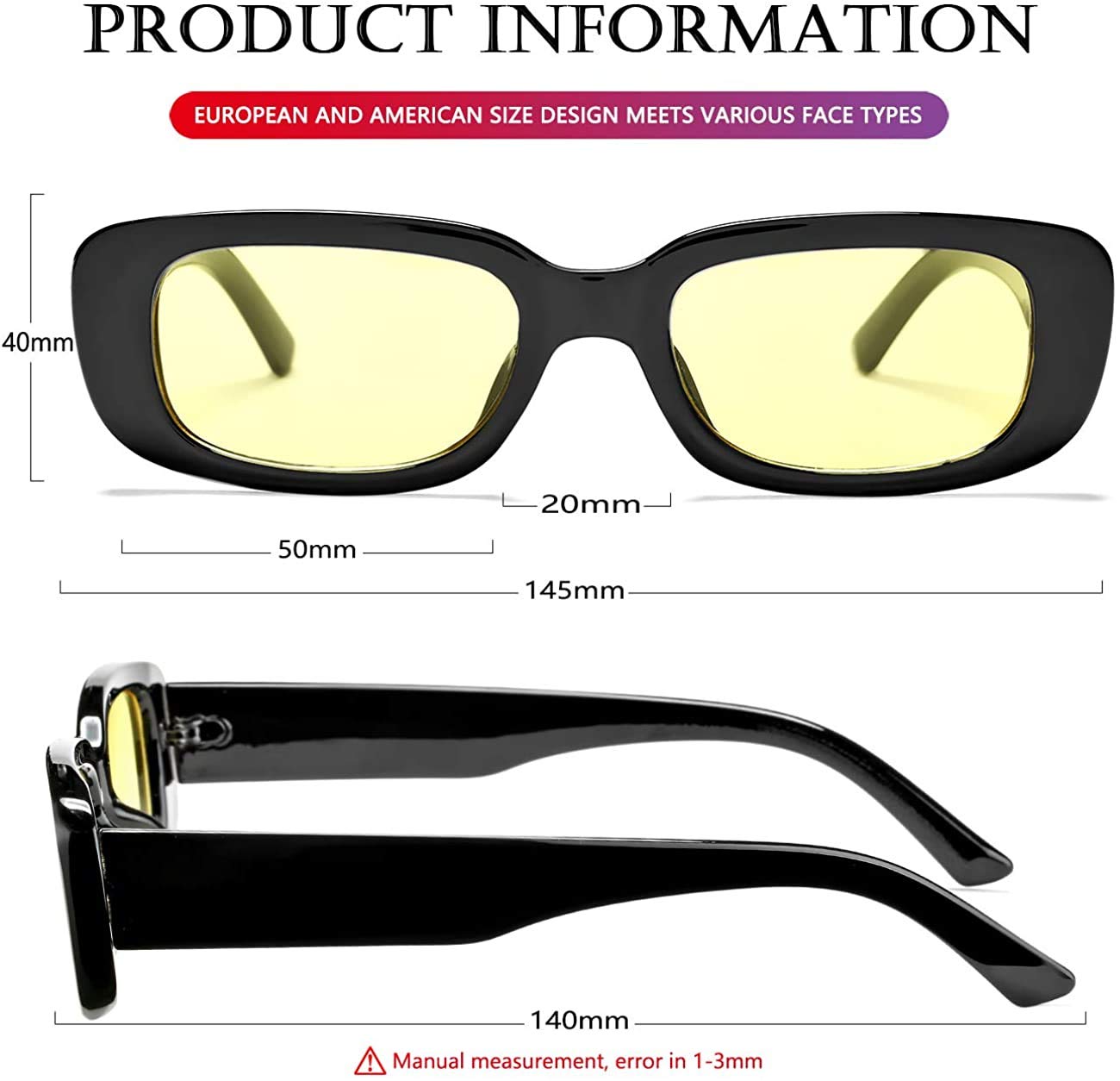 ELEGANTE Rectanglular Sunglasses For Women Retro Driving Sunlgasses Vintage Fashion Narrow Square Frame Uv400 Protection (C4 - Yellow Night Vision, Uv Protected) 2