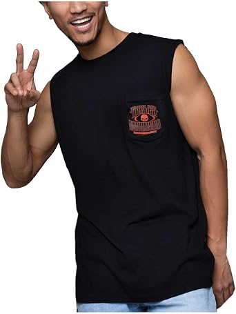 Harley-Davidson Mens Arched Fangs Sleeveless Chest Pocket Muscle Tee, Black