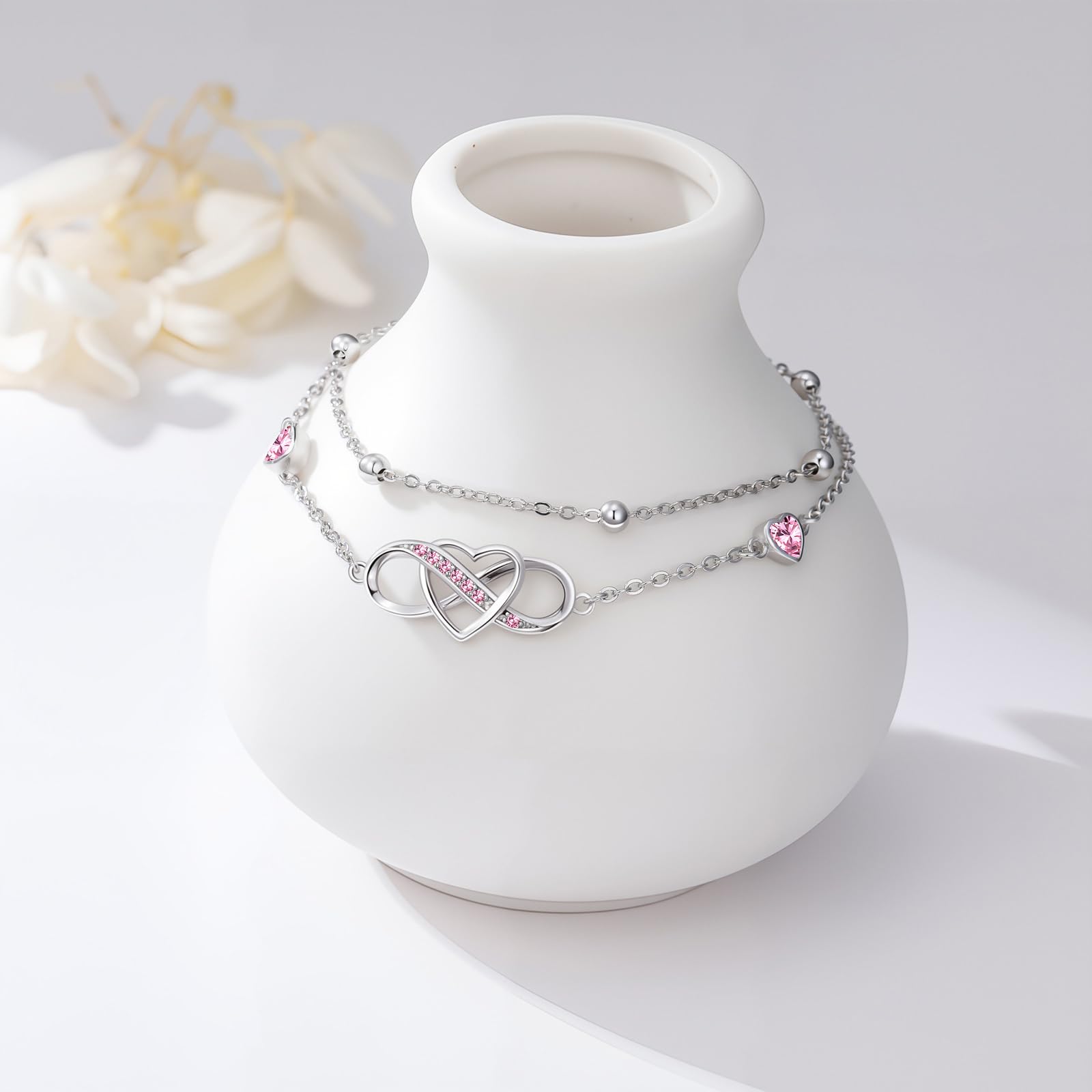 Cavigliera da donna in argento Sterling 925, con doppio simbolo dell'infinito, impermeabile, gioiello estivo, regalo di anniversario o compleanno per lei