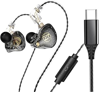 FEDAI DX2 in Ear Headphones, USB C Headphones, Type C Earbuds, Noise Isolating in Ear Headphones for Running/Gym/Workouts, USB Type C Headset with Microphone and 3-Button Remote(Type C,Black With Mic)