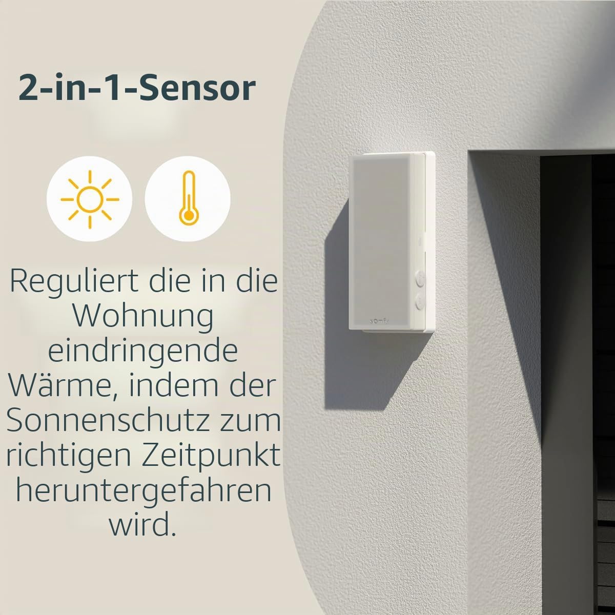 Somfy 1871307 - Sunteis Solar io - Helligkeits- & Temperatursensor, TaHoma Switch kompatibel, automatisiert Rollläden, Jalousien und alle kompatiblen io-Motoren, ohne Stromanschluss