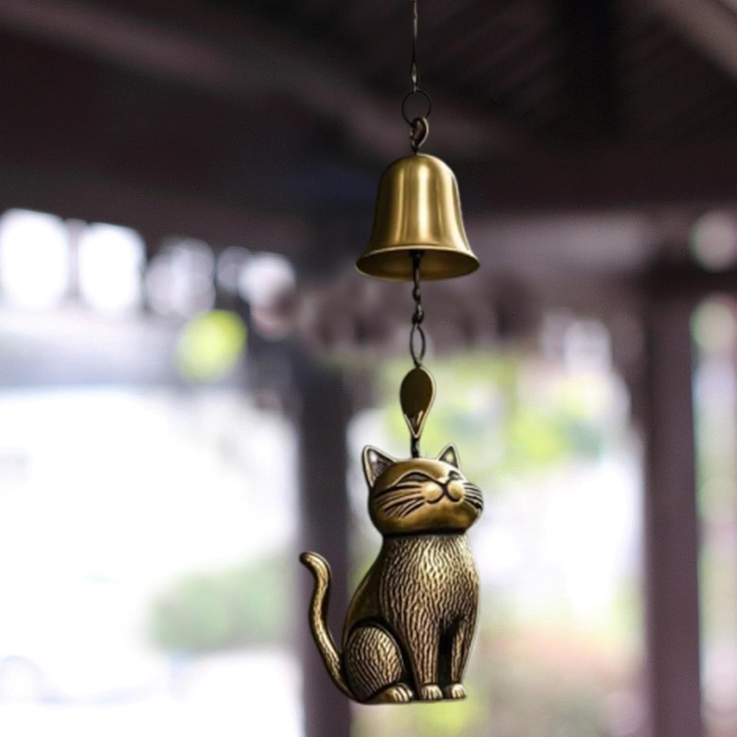 Campana de viento para gatos, campana de viento de cobre retro para amantes de los gatos, adornos conmemorativos colgantes, campanillas de viento, campanas de viento, decoración de porche y patio