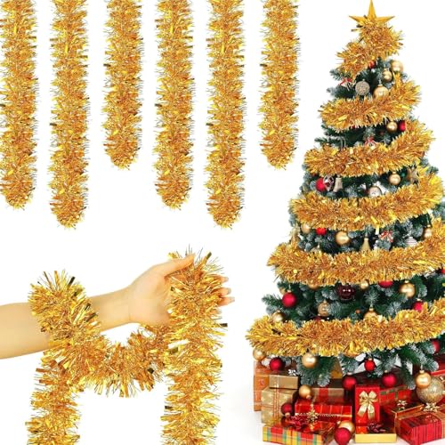 6 Pcs Guirlande de Noël, Tinsel et Garland Métallique Scintillante, Guirlande de Sapin de Noël Décorative, pour Mariage, Anniversaire Fête, Decoration...