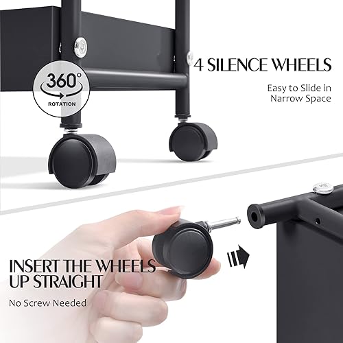 Miniatura 4 de KINGRACK Carrito de almacenamiento delgado, carrito de metal de 4 niveles con ruedas, organizador de baño, carrito rodante delgado, estantería móvil