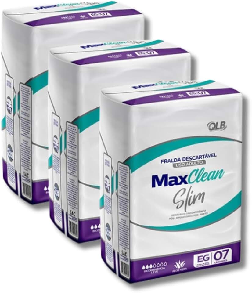 Fralda Geriatrica Unissex Slim EG C/07 Unidades - MAXCLEAN | Kit com 3 Pacotes