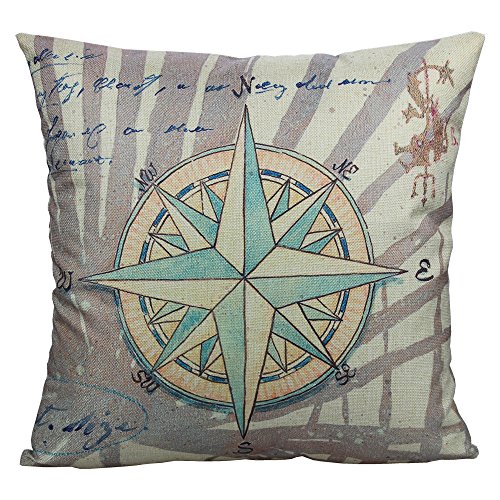 All Smiles Decorative Nautical Navigation Compass Throw Pillow Case Cushion Cover Pillowcase Outdoor Decor 18x18 Cotton Linen Bed
