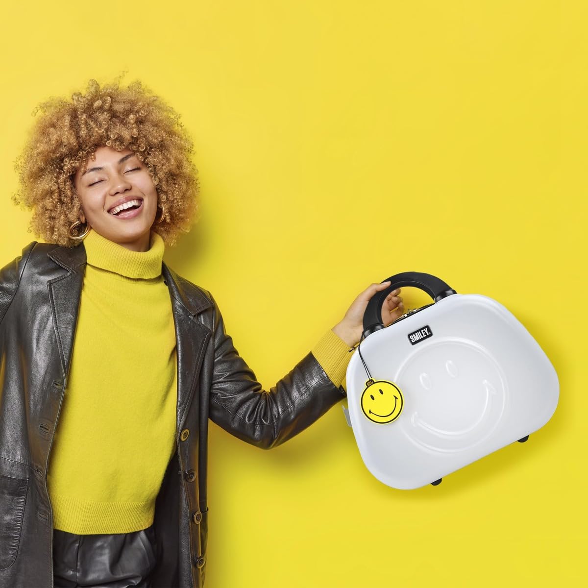 Smiley Originals - Beauty Case da Viaggio Donna e Uomo Policarbonato - Valigia Portare a Mano Beauty Case Rigido con Maniglia Superiore e Tracolla Regolabile - Elegante Beauty Case Donn, Bianco e nero