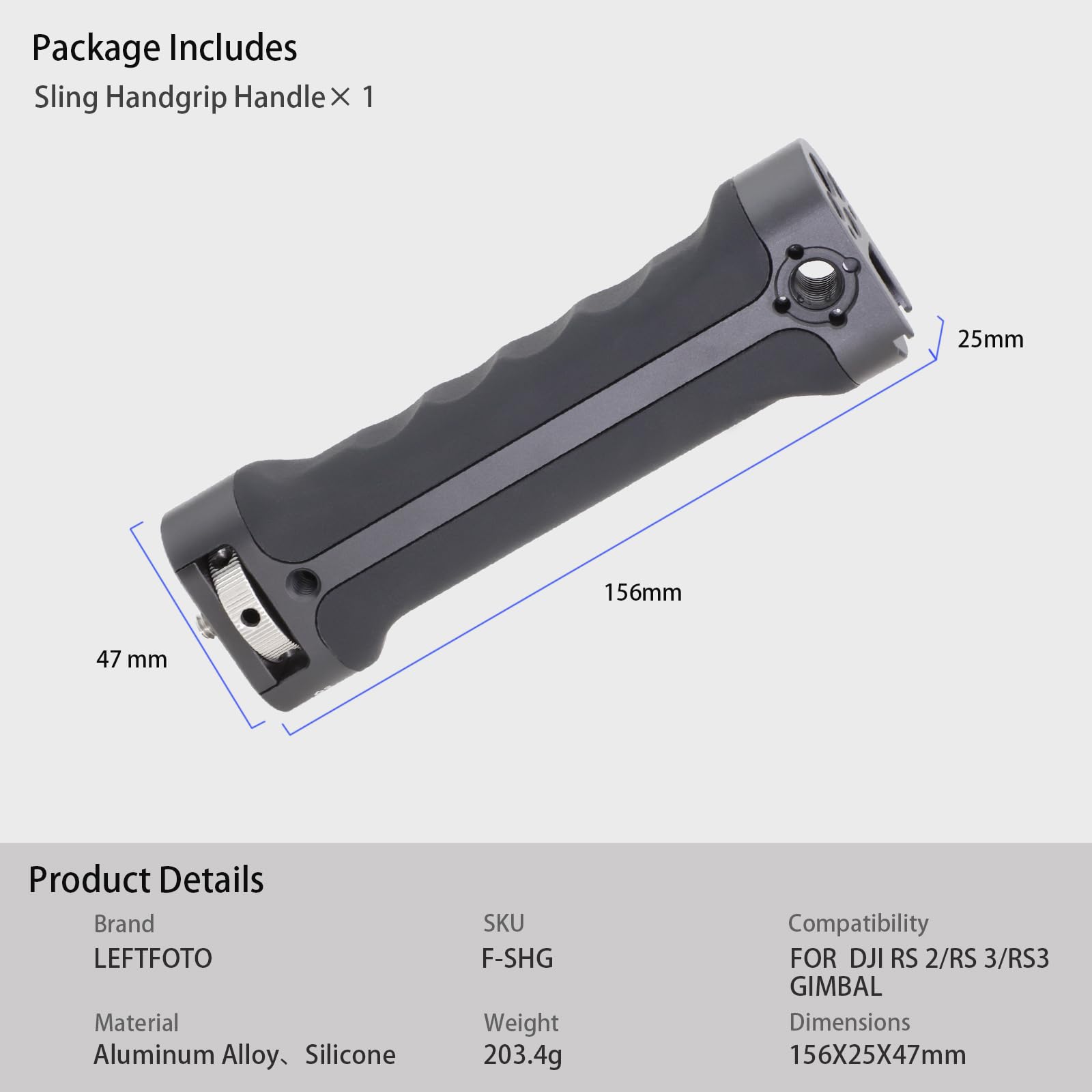 LEFTFOTO Uchwyt do uchwytu do DJI Ronin DJI RS2/RSC2/RS3 / RS3 Pro/ RS3 Mini/ZHIYUN WEEBILL-S stabilizator gimbala, rozszerzony silikonowy uchwyt w trybie teczki, z pinami zapobiegającymi skręcaniu