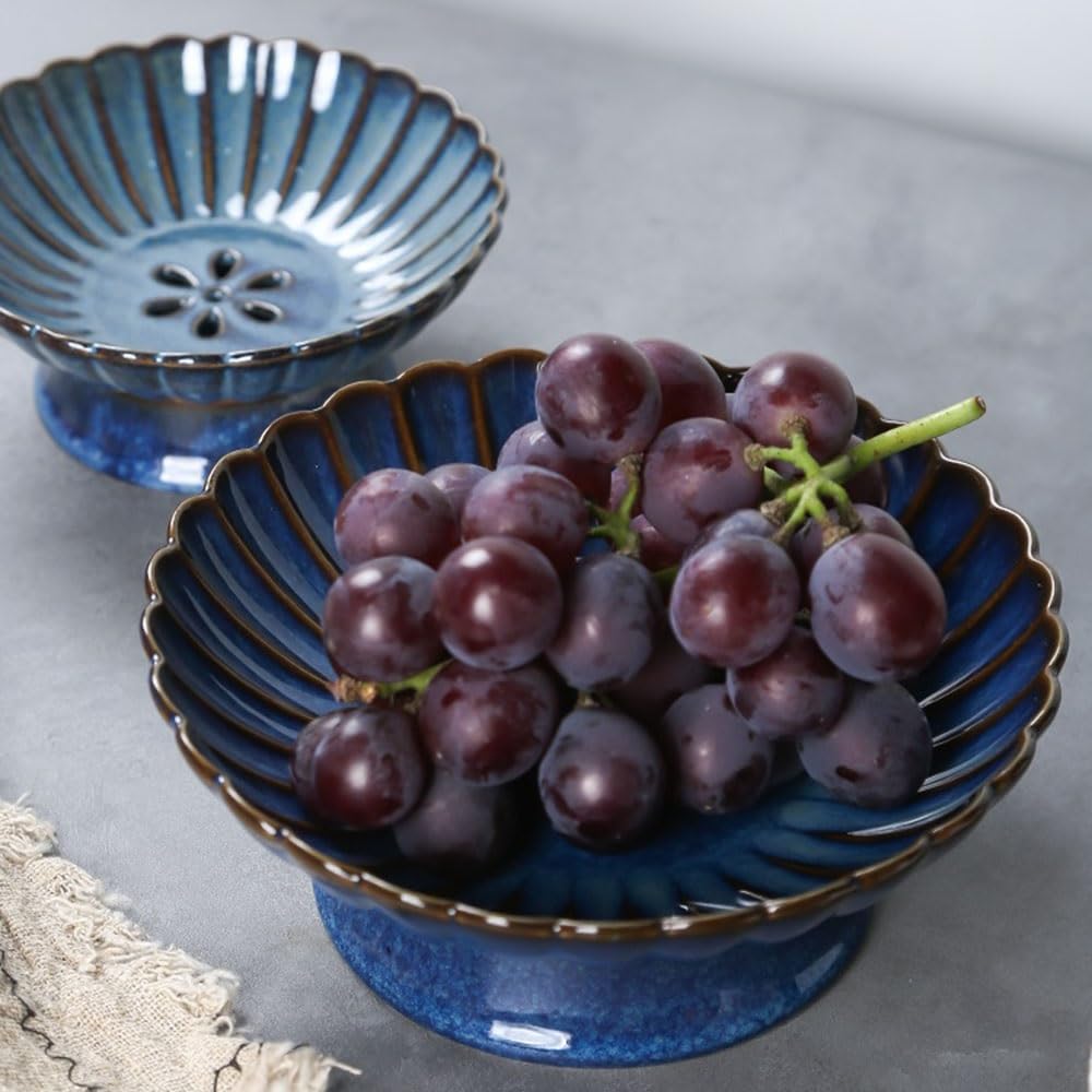 Ciotola da portata Portafrutta drenabile con base rimovibile(Blue,Piccolo)